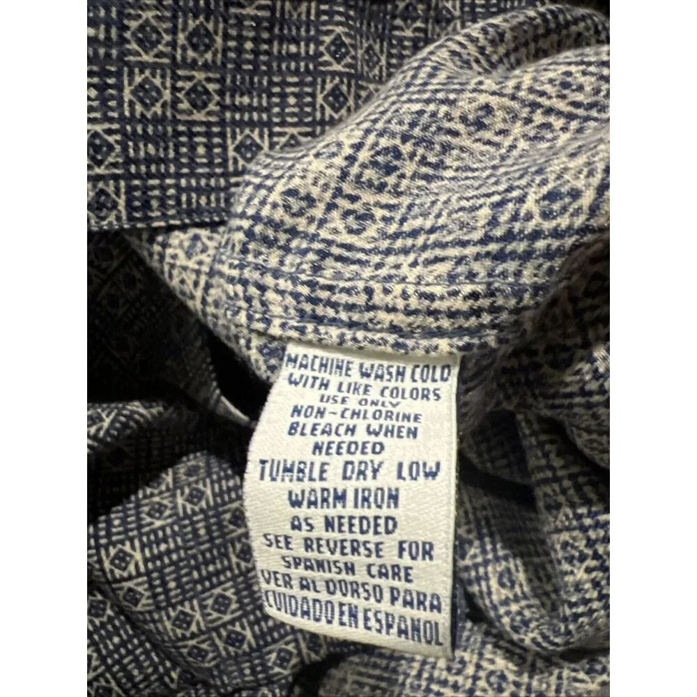 Robert Stock Mens Navy Blue And Tan Pattern Long Sleeve Button Shirt Size Large - Picture 8 of 9